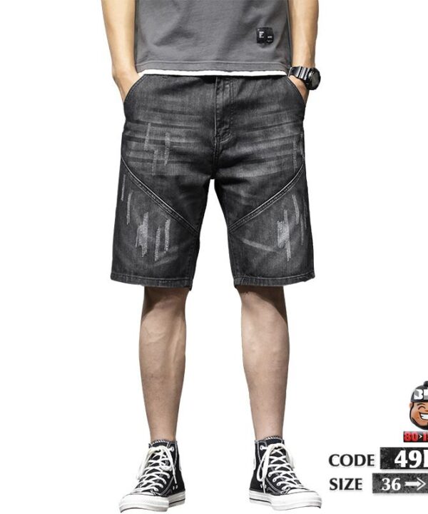 Quần ngắn jean kiểu wax mèo cào phối chỉ nổi tạo chữ V 8 Quần ngắn jean kiểu wax mèo cào phối chỉ nổi tạo chữ V 3