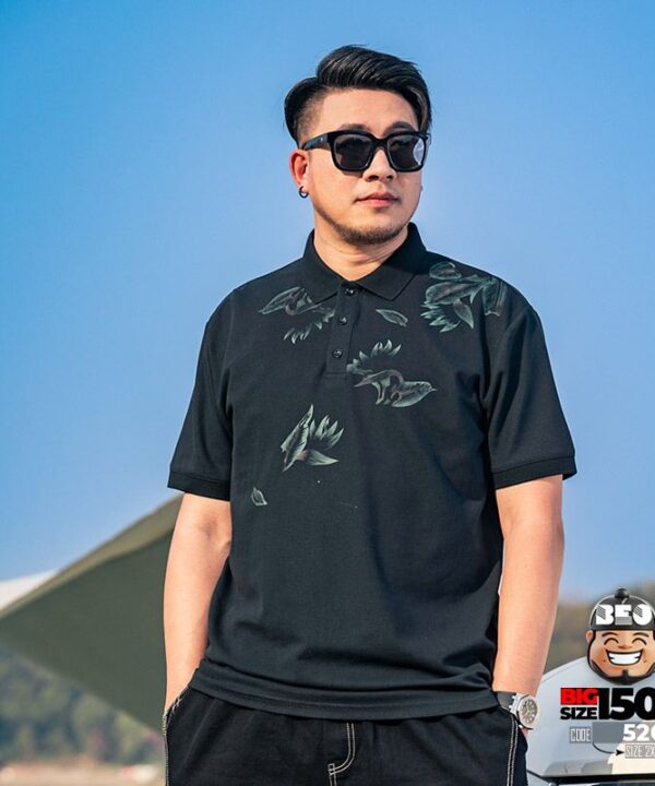 Áo thun tay ngắn Polo họa tiết lá rơi quanh vai 7 Áo thun tay ngắn Polo họa tiết lá rơi quanh vai 2