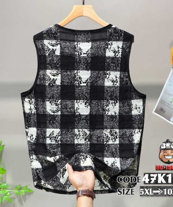 Alternative view of Áo thun 3 lổ họa tiết caro nylon mắt lưới co giãn mỏng nhẹ cá tính