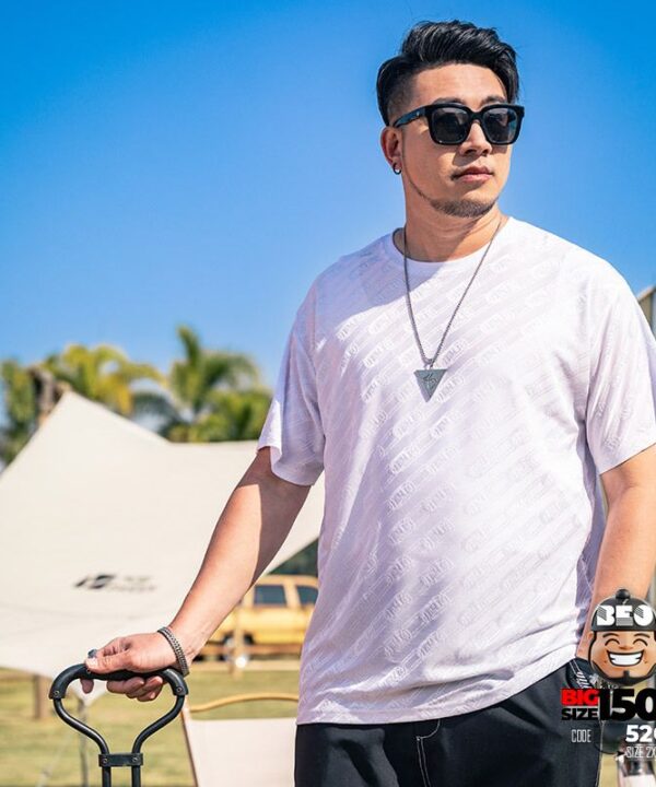 Áo thun tay ngắn thun lạnh vải jacquard in chìm thoáng mát