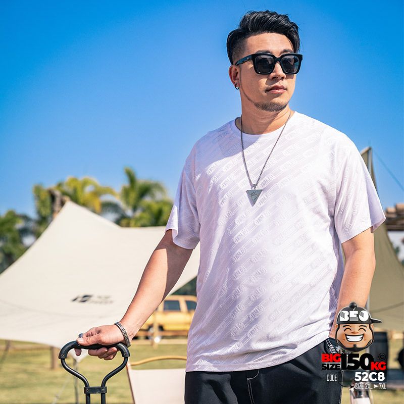 Áo thun tay ngắn thun lạnh vải jacquard in chìm thoáng mát 1 Áo thun tay ngắn thun lạnh vải jacquard in chìm thoáng mát