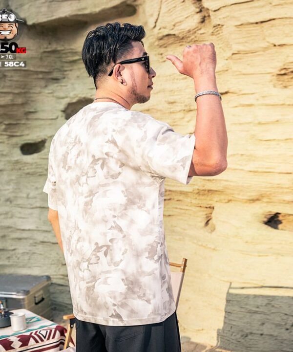 Áo thun tay ngắn họa tiết rằn ri nâu quanh áo 4