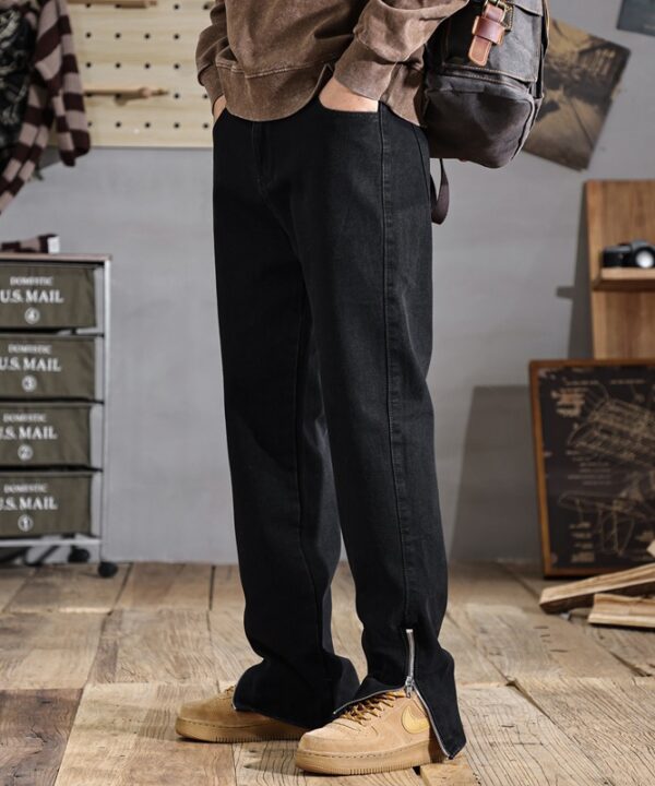 Quần dài jean ống suông form Âu street ống quần dây kéo 8 Quần dài jean ống suông form Âu street ống quần dây kéo 3