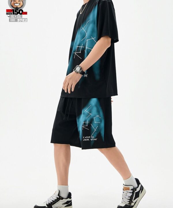 Alternative view of Đồ bộ tay ngắn thun lạnh bigsize phối chữ xé loang xanh độc lạ