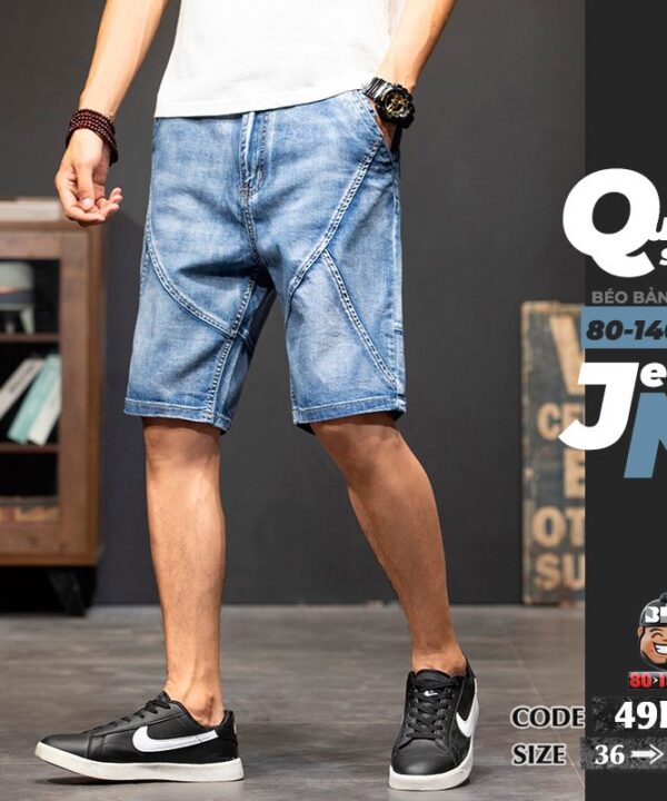 Quần ngắn jean kiểu chỉ nổi tạo khối wax khói 2