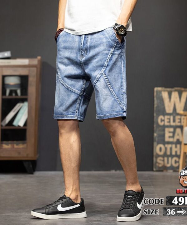 Quần ngắn jean kiểu chỉ nổi tạo khối wax khói 3