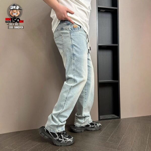 Quần dài jean suông lưng thun wax retro co giãn 1