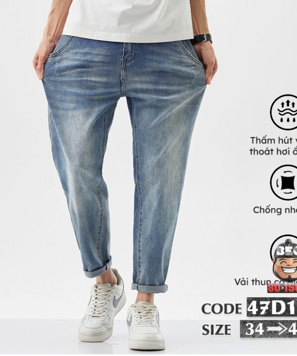 Quần dài jean thun nine part co giãn basic lưng kiểu thắc 8 Quần dài jean thun nine part co giãn basic lưng kiểu thắc 3