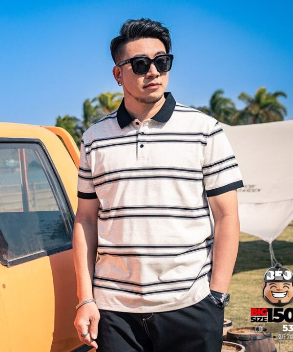 Áo thun Polo họa tiết sọc ngang tối giản thanh lịch trẻ trung 2