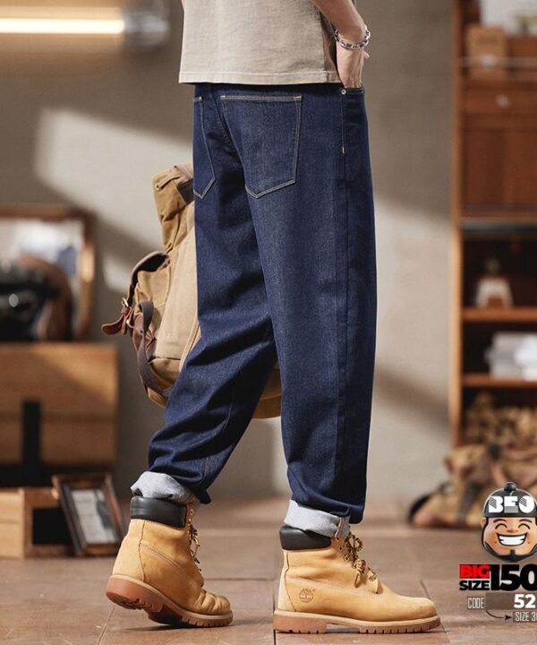 Quần dài jean thun Straight leg loose fit phong cách tối giãn 7 Quần dài jean thun Straight leg loose fit phong cách tối giãn 2