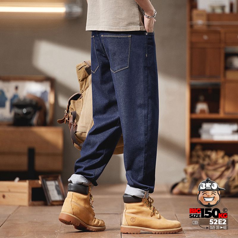 Quần dài jean thun Straight leg loose fit phong cách tối giãn 3 Quần dài jean thun Straight leg loose fit phong cách tối giãn - Ảnh 3