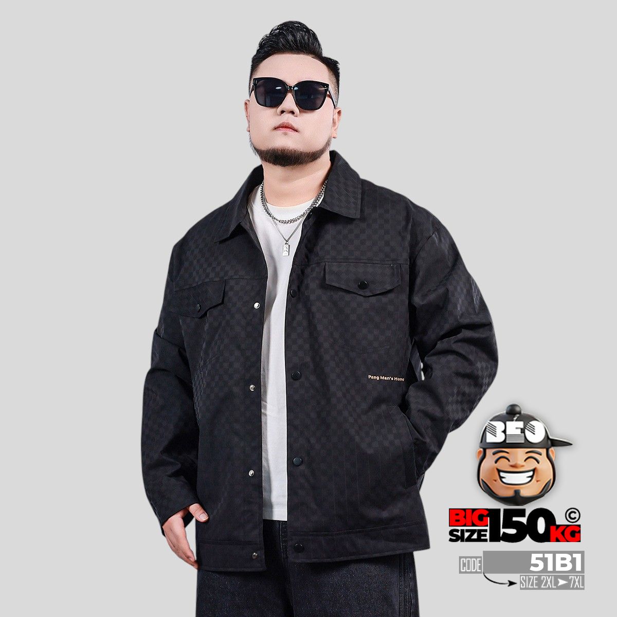 Áo khoác cotton fiber hoa văn bàn cờ Pang Men House 1 Áo khoác cotton fiber hoa văn bàn cờ Pang Men House