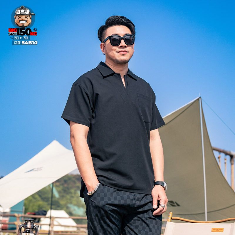 Áo thun tay ngắn Polo cotton cổ hỡ V style phối túi tide band 4 Áo thun tay ngắn Polo cotton cổ hỡ V style phối túi tide band - Ảnh 4