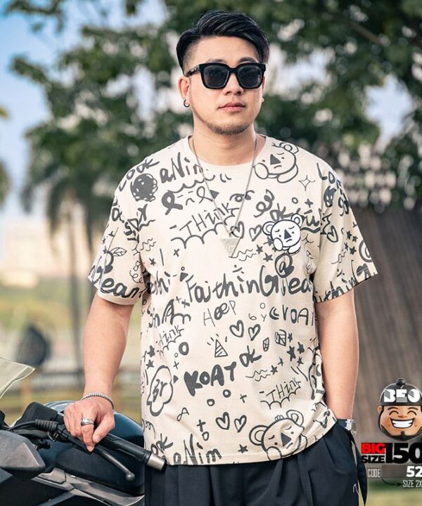 Áo thun tay ngắn in full họa tiết gấu graffiti streetwear style