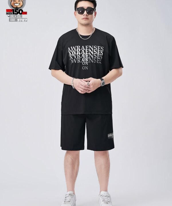 Alternative view of Đồ bộ ngắn tay Set ON AWARE chữ chồng cá tính thun lạnh nylon mịn màng