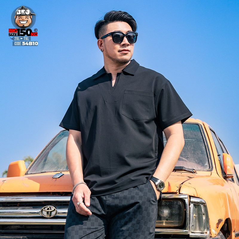 Áo thun tay ngắn Polo cotton cổ hỡ V style phối túi tide band 2 Áo thun tay ngắn Polo cotton cổ hỡ V style phối túi tide band - Ảnh 2