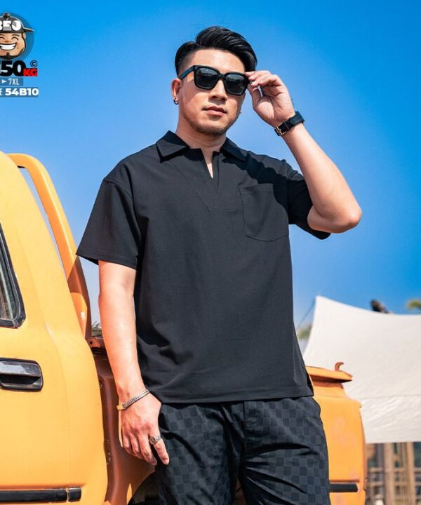 Áo thun tay ngắn Polo cotton cổ hỡ V style phối túi tide band