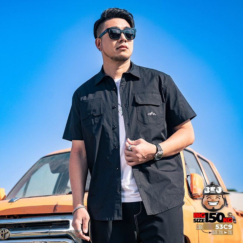 Áo sơ mi tay ngắn cotton phối túi kiểu icon mountain phong cách tối giản 1 Áo sơ mi tay ngắn cotton phối túi kiểu icon mountain phong cách tối giản