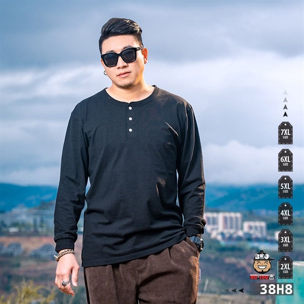 Áo thun tay dài cotton thun Cổ Viền nút