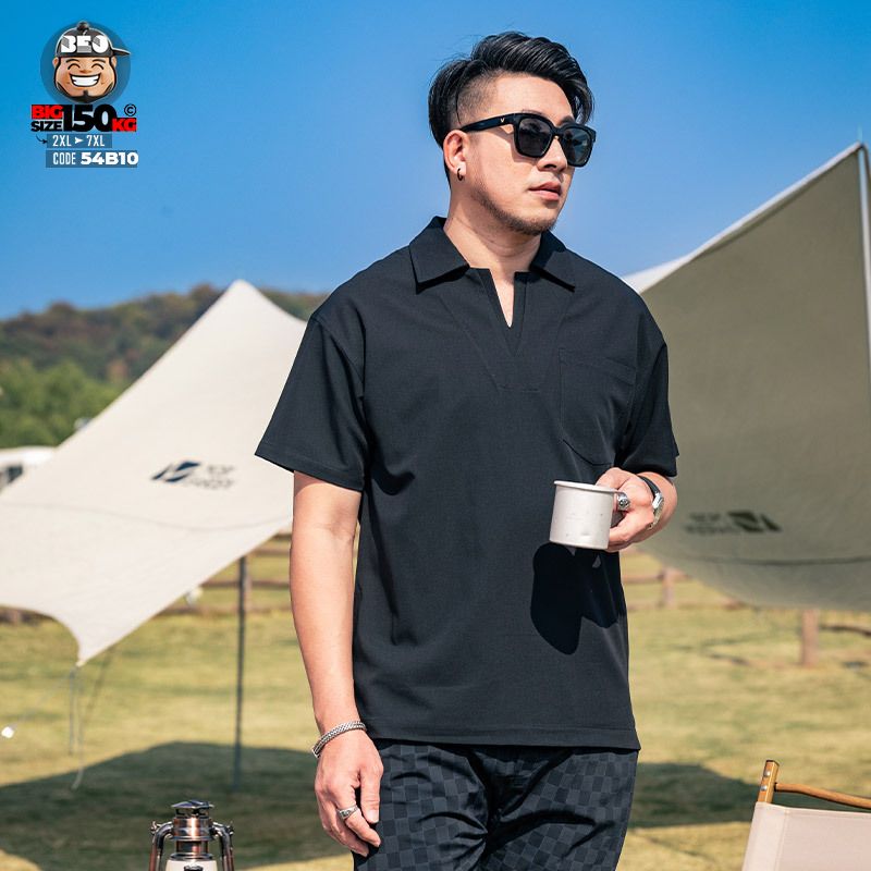 Áo thun tay ngắn Polo cotton cổ hỡ V style phối túi tide band 3 Áo thun tay ngắn Polo cotton cổ hỡ V style phối túi tide band - Ảnh 3