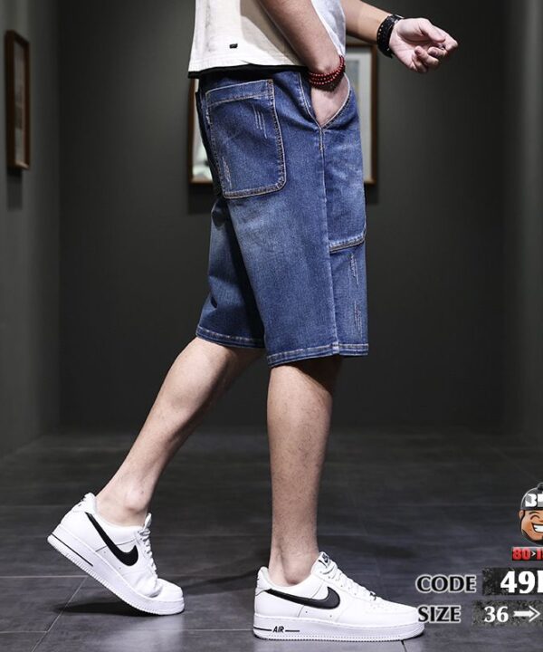 Alternative view of Quần ngắn jean kiểu wax râu mèo phối chỉ nổi V úp