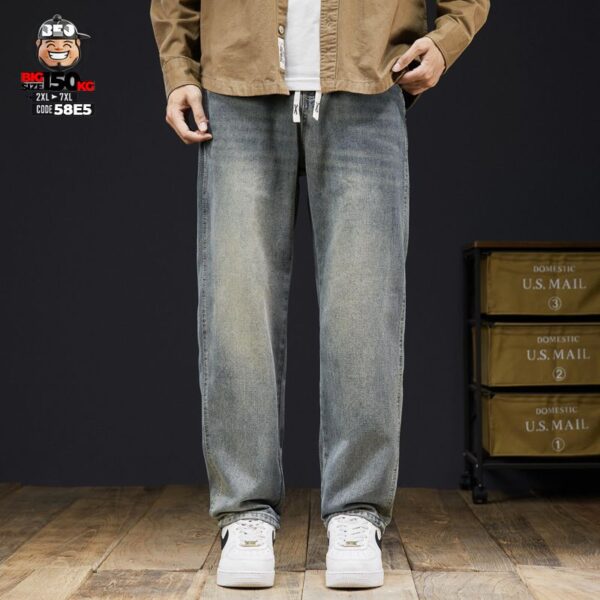 Quần dài jean ống suông lưng thun kết hợp wash whisker tide 13