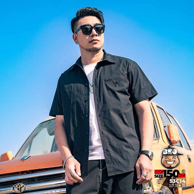 Áo sơ mi tay ngắn cotton kiểu khóa túi phong cách đường phố tối giản 1 Áo sơ mi tay ngắn cotton kiểu khóa túi phong cách đường phố tối giản