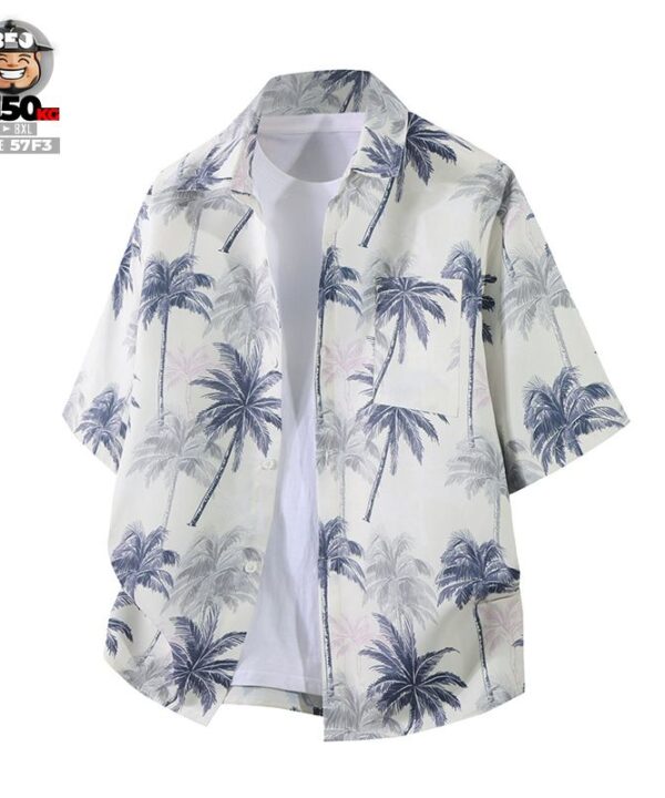 Áo sơ mi tay ngắn dừa cổ điển họa tiết vintage chất vải mát nhẹ