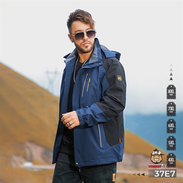 Áo khoác phối màu xanh đen cá tính túi kiểu nón rời