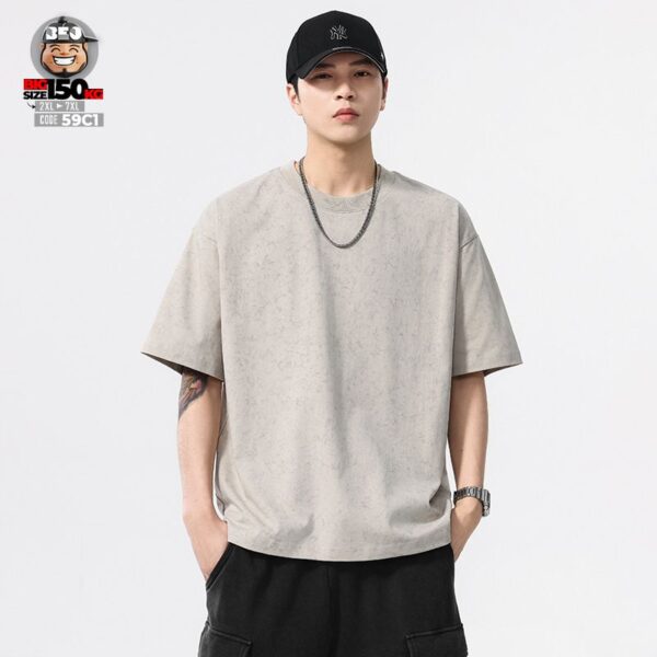 Áo thun tay ngắn cotton thick fabric nhuộm loang khói tay áoraglan phong cách Retro 1