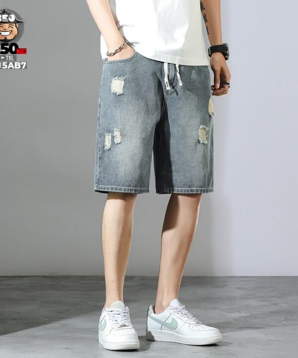 Quần ngắn jean lưng kết hợp wax rách đùi cách điệu retro style