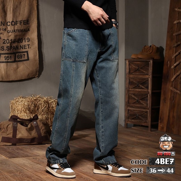 Quần dài jean thun ống suông kiểu túi vuông kể chỉ 3 Quần dài jean thun ống suông kiểu túi vuông kể chỉ - Ảnh 3