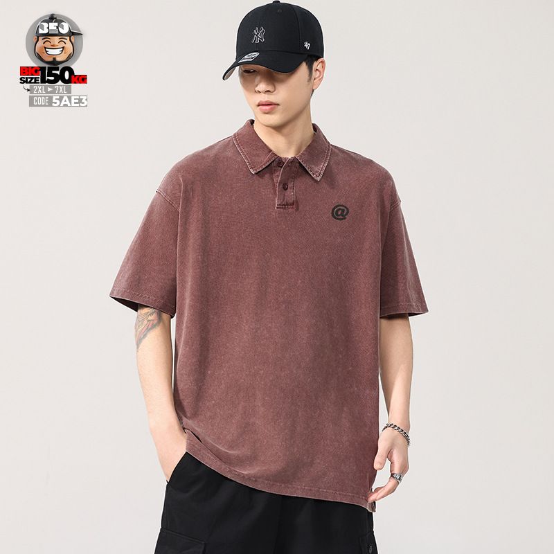Áo thun tay ngắn Polo vải Pique cotton form rộng US classic style wash nhẹ cách điệu a mốc 1 Áo thun tay ngắn Polo vải Pique cotton form rộng US classic style wash nhẹ cách điệu a mốc