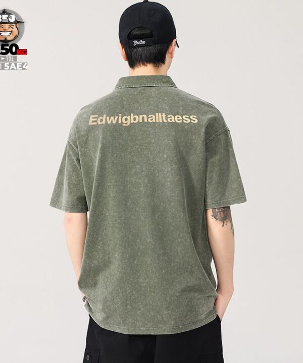 Áo thun tay ngắn Polo vải Pique cotton form rộng US classic style wash nhẹ cách điệu a mốc 7 Áo thun tay ngắn Polo vải Pique cotton form rộng US classic style wash nhẹ cách điệu a mốc 2