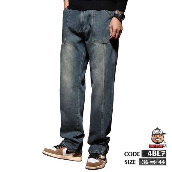 Quần dài jean thun ống suông kiểu túi vuông kể chỉ 4 Quần dài jean thun ống suông kiểu túi vuông kể chỉ - Ảnh 4