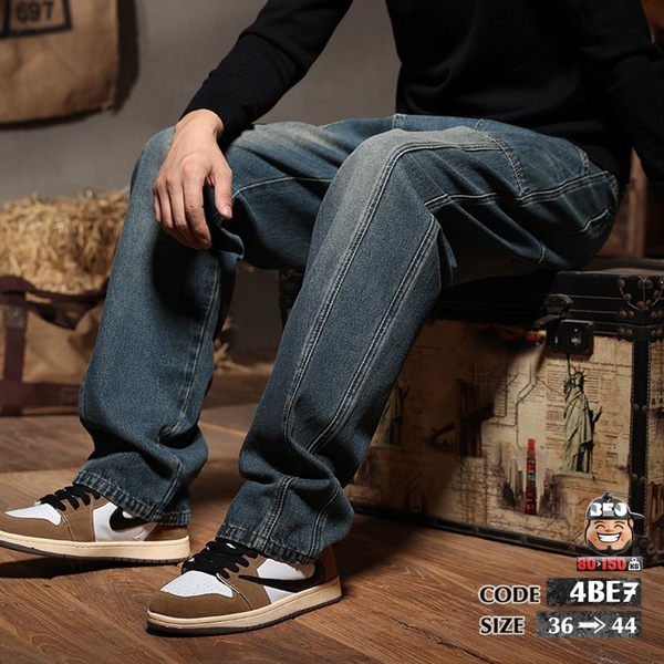 Quần dài jean thun ống suông kiểu túi vuông kể chỉ