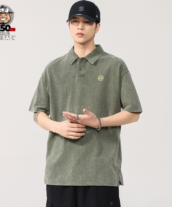 Áo thun tay ngắn Polo vải Pique cotton form rộng US classic style wash nhẹ cách điệu a mốc 8 Áo thun tay ngắn Polo vải Pique cotton form rộng US classic style wash nhẹ cách điệu a mốc 3