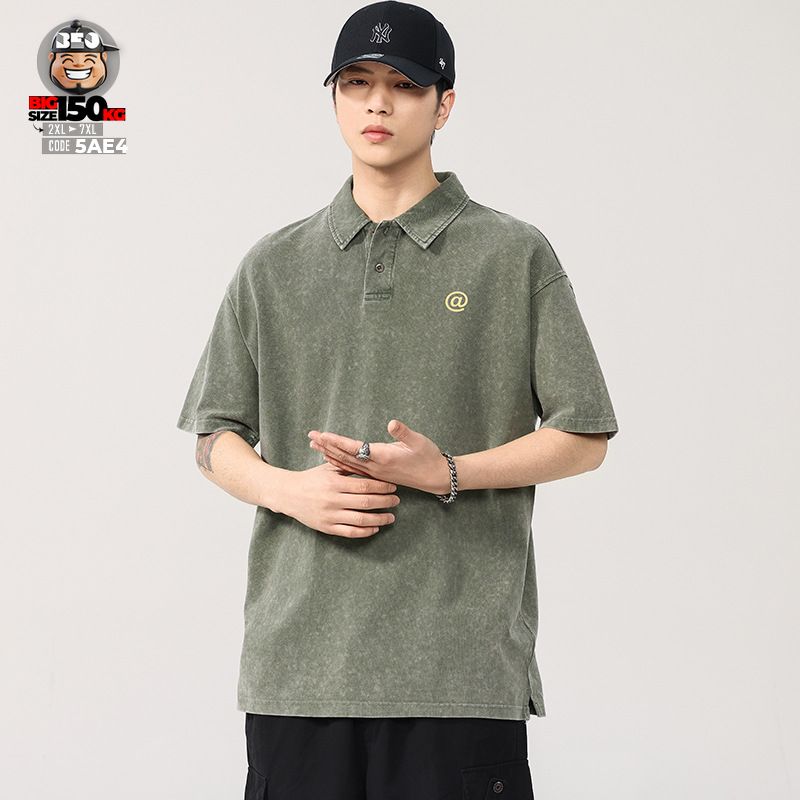 Áo thun tay ngắn Polo vải Pique cotton form rộng US classic style wash nhẹ cách điệu a mốc 4 Áo thun tay ngắn Polo vải Pique cotton form rộng US classic style wash nhẹ cách điệu a mốc - Ảnh 4