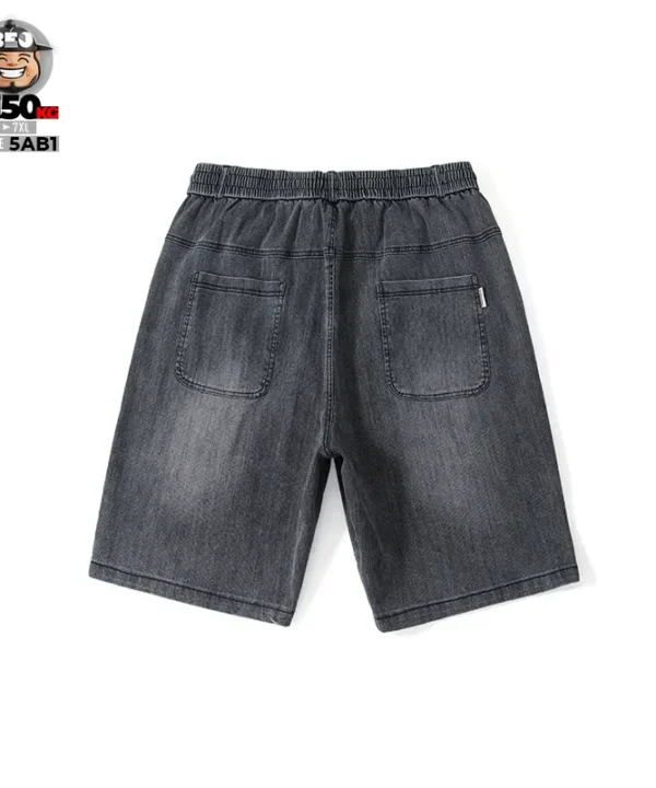 Alternative view of Quần ngắn jean thun chỉ nổi lưng thun phối logo co giãn retro