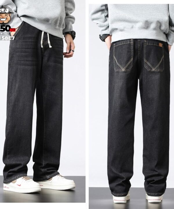 Quần dài Jean denim cotton ống rộng lưng kết hợp basic wash style - Ảnh 2