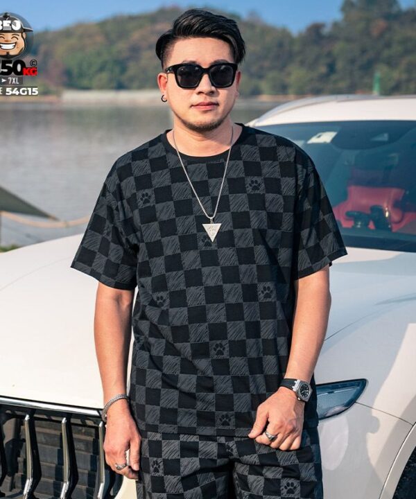 Đồ bộ ngắn thun cotton dog foot pattern with caro street art 6