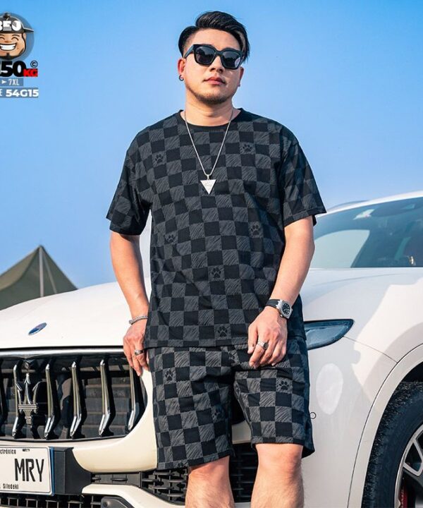 Đồ bộ ngắn thun cotton dog foot pattern with caro street art 3