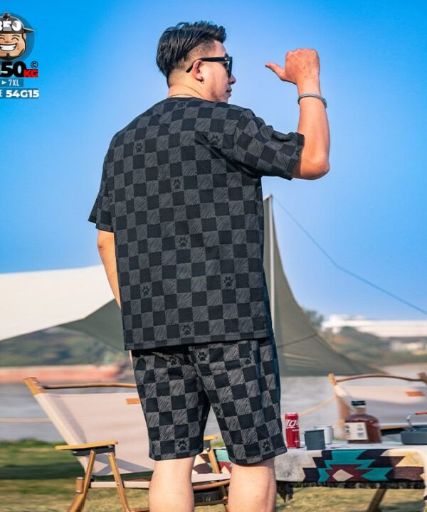 Đồ bộ ngắn thun cotton dog foot pattern with caro street art 5