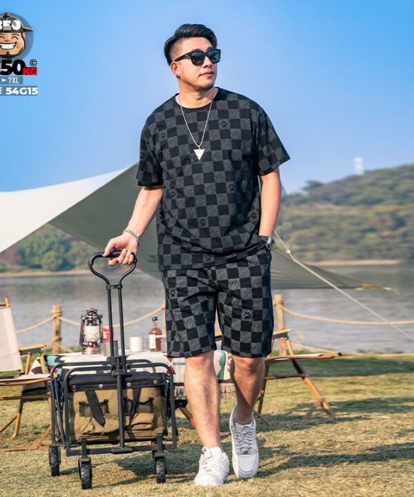 Đồ bộ ngắn thun cotton dog foot pattern with caro street art 4