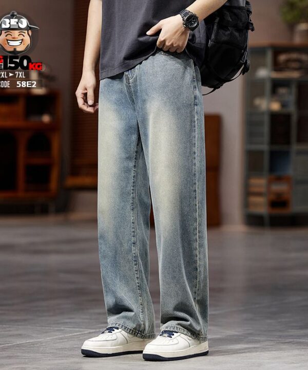 Quần dài Jean Denim cotton ống suông lưng thắc wax khói vintage