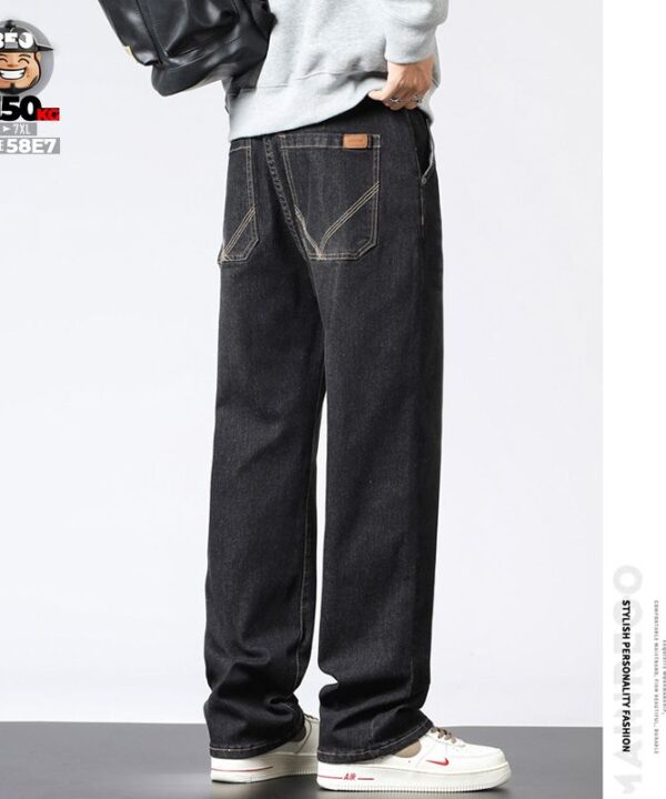 Quần dài Jean denim cotton ống rộng lưng kết hợp basic wash style - Ảnh 3