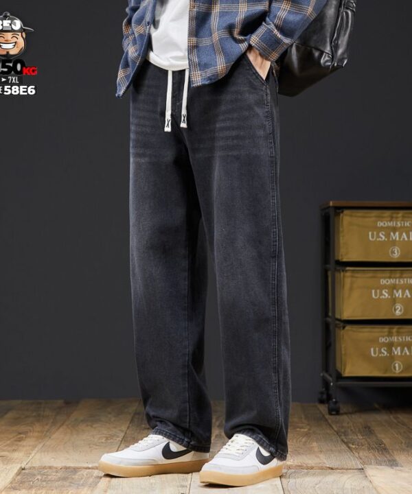 Alternative view of Quần dài jean ống suông lưng thun kết hợp wash whisker tide