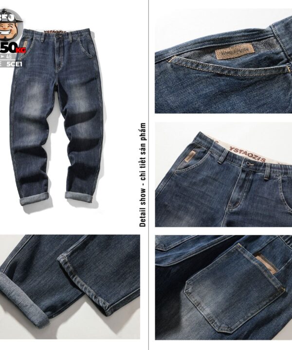 Quần dài jean lưng kết hợp wax retro ống bút chì co giãn 3