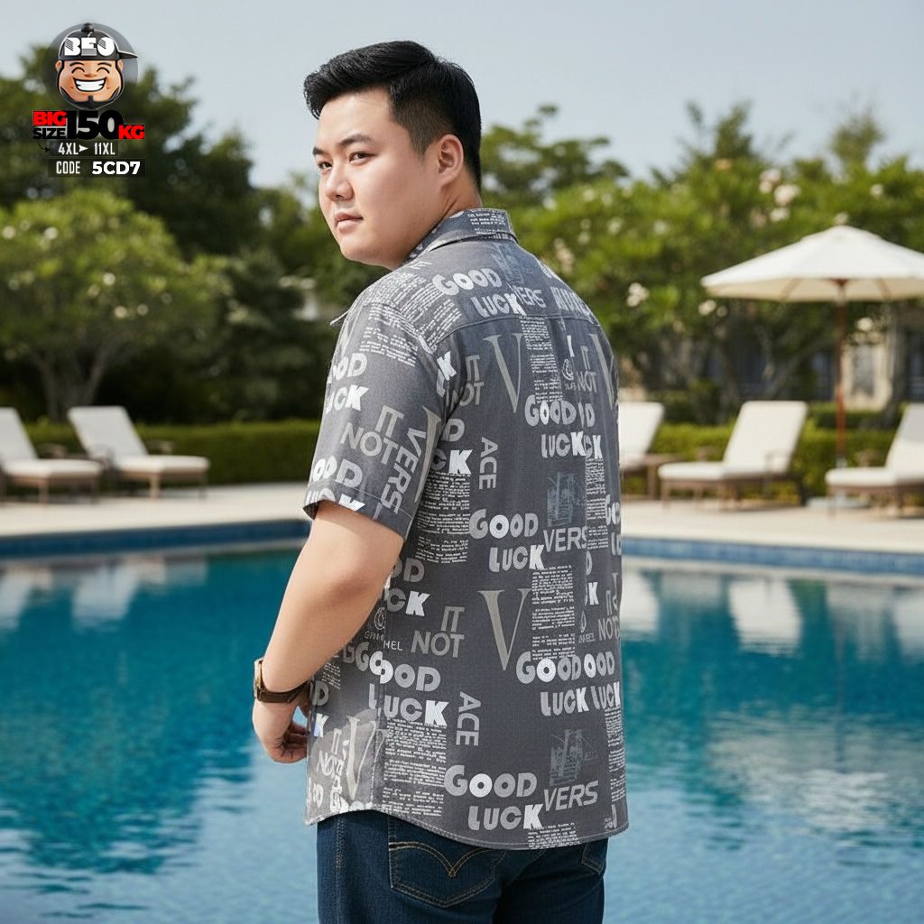 Áo sơ mi tay ngắn vải viscose co giãn nhẹ họa tiết chữ good luck 5 Áo sơ mi tay ngắn vải viscose co giãn nhẹ họa tiết chữ good luck - Ảnh 5