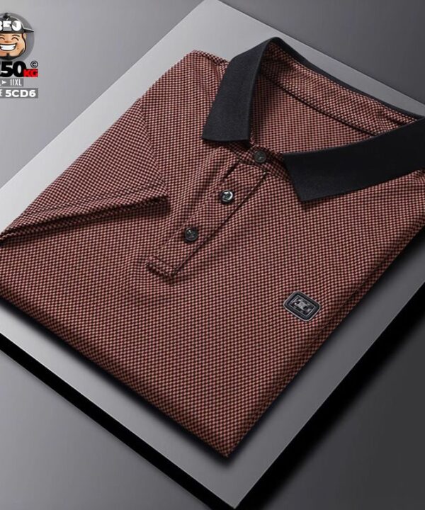 Áo thun tay ngắn polo big size caro nâu phối cổ đen sang trọng 8 Áo thun tay ngắn polo big size caro nâu phối cổ đen sang trọng 3